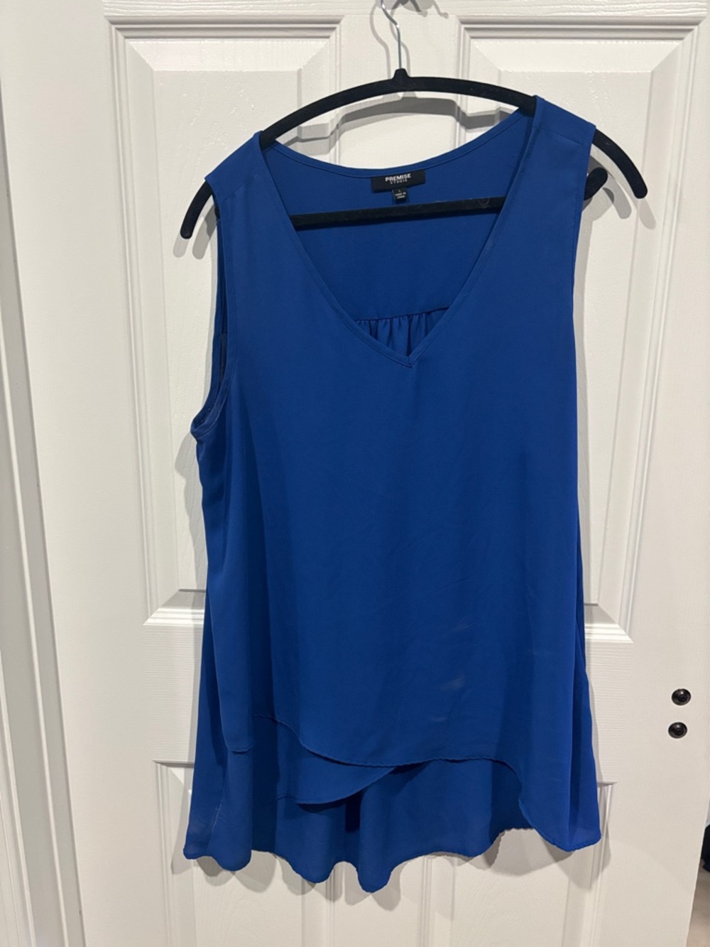 Pleione Blue V-Neck Layered Sleeveless Top
